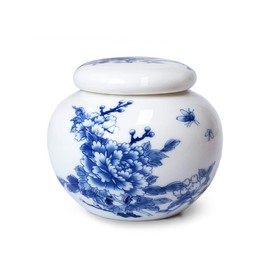 Dahlia Flowers Blue and White Porcelain Loose Tea Tin/Tea Storage/Tea Caddy/Tea Canister, Peony