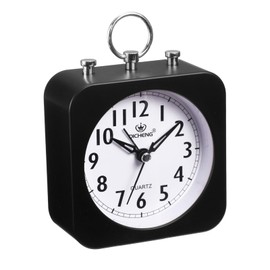 uxcell Small Battery Operated Analog Alarm Clock, Square Travel Clock ABS Plastic Alarm Clocks for Bedroom Snooze, 12/24H, Black