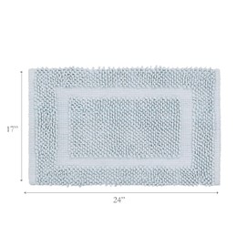 Jean Pierre New York 100% Chenille Cotton Skid Resistant Plush Bath Mat - 17"x24" Bathroom Rug - Light Blue