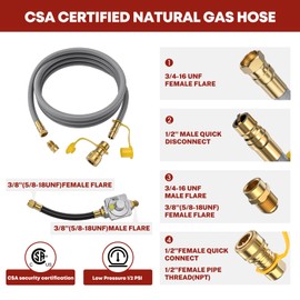 GasXpert 12Feet 1/2 Inch Natural Gas Conversion Kit Compatible with Kitchen-aid Propane Gas Grill Conversion, 710-0003 Natural Gas Hose and Regulator,Gas Grill Conversion Kit for Propane Gas Grill-CSA
