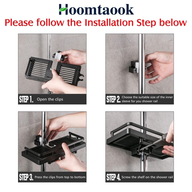 Hoomtaook Shower Shelf for Shower Rail Shower Caddy No Drilling