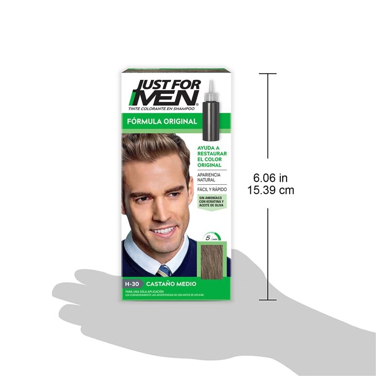 Just For Men, Tinte Colorante En Shampoo, Castaño Medio H30,