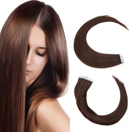 Elailite Invisible Tape-In Real Hair Extensions Tape Remy Real Human Hair 20 Pieces Tape Extensions Hair Extensions Straight 35 cm 20 g #04 Medium Brown