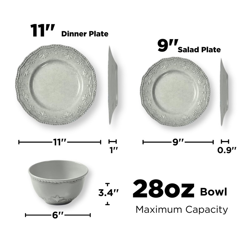 TP 12-Piece Dinnerware Set, Melamine Dishes Set with Bowls and