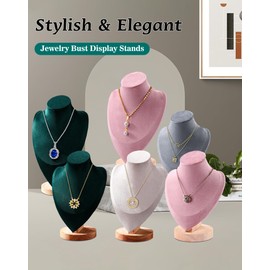 TINGSING Velvet Necklace Display Stand Jewelry Bust Display Stands with Wood Base Mannequin Necklace Pendant Chain Holder Organizer for Jewelry Showcase, Boutiques, Trade Show,Small,Pink