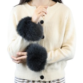 Bamery Women Faux Fur Wrist Cuffs Winter Warm Arm Warmer Girls Fuzzy Ankle Cover (Dark Gray)