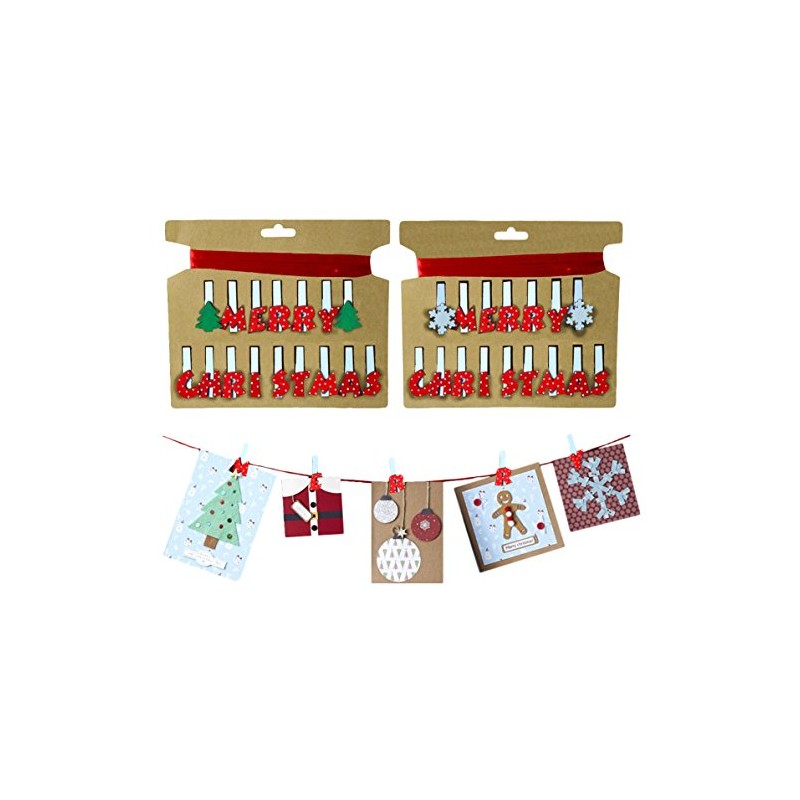 1x Christmas Card Holder, 'Merry Christmas' Design, Peg Holder with