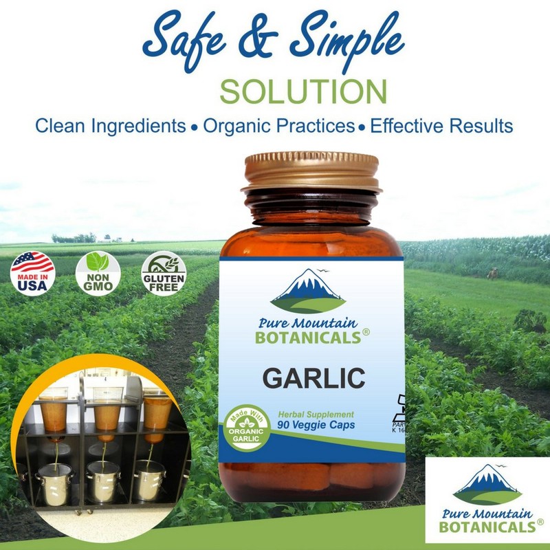 Pure Mountain Botanicals Garlic Pills Kosher Vegan Capsules with 500mg