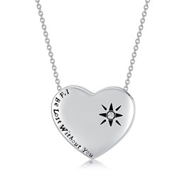 Compass Necklace for Women, Inspirational Friendship Talisman Travel Necklace Long-distance Travel Going Away Gifts for Women Girls, Sterling Silver, crystal