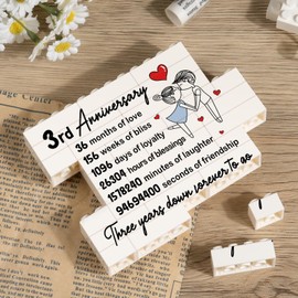 3rd Anniversary Wedding Gifts for Couple - Romantic Building Blocks Puzzle Plaque, 3rd Anniversary Leather Wedding Gifts for Him Her Husband Wife, 3 Years I Love You Gift for Him Boyfriend Girlfriend