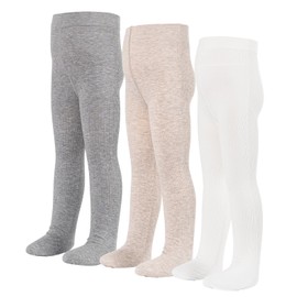 LOLANTA Cable Knit Tights Girls Kids Leggings 3 Pack (Grey/White/Oatmeal, 6-8 Years)