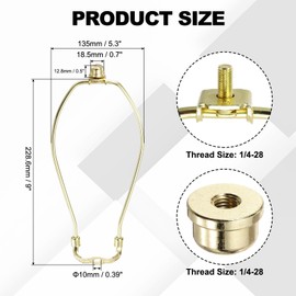 YOKIVE 9 Inch Lamp Harp, 2 Set Detachable Lamp Shade Holder with 3/8 Standard Saddle and Lamp Shade Finial Heavy Duty Lamp Shade Bracket for Table Lamp Floor Standing Lamps, Golden