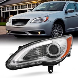 AKKON - Fit 2011-2014 Chrysler 200 [Halogen Type] Projector Chrome Headlight Headlamp Driver Left Side w/LED DRL Running