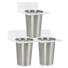 Hair Tool Organizer Wall Mount, White Hair Dryer Holder Acrylic and 3 Cup, Hair Tool Holder for Hair Curling Storage, Curling Iron Organizer, Blow Dryer Storage for Vanity Bathroom