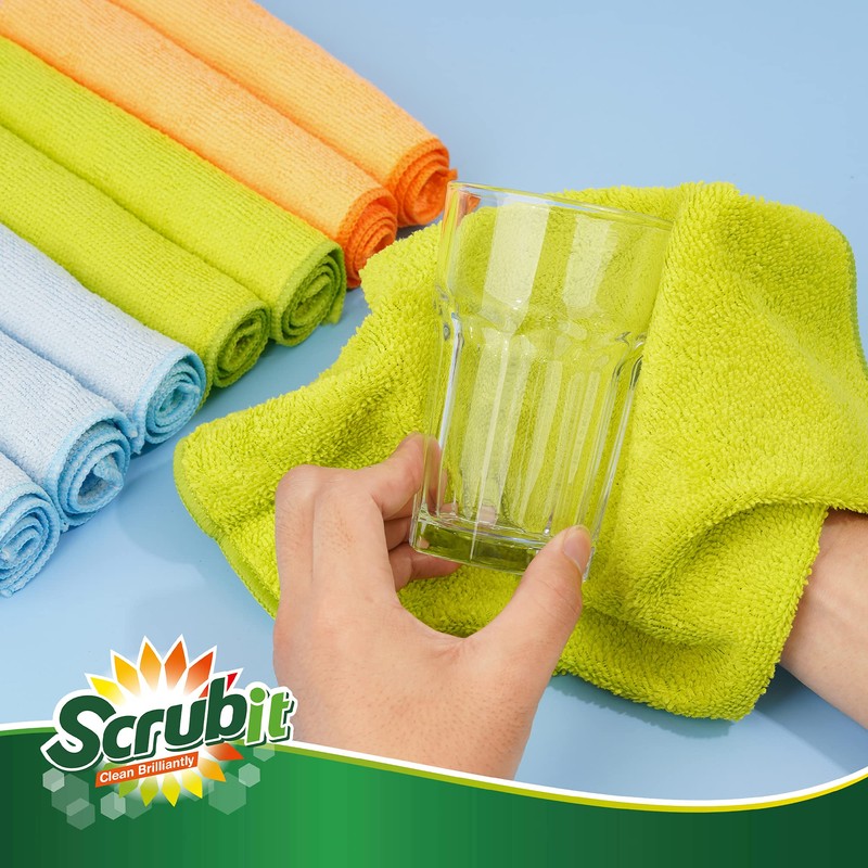 SCRUBIT Microfiber Cleaning Cloth - 8PK- Super Soft Cloths for