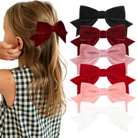 6PCS Velvet Hair Bows Hair Ribbon Clips Big Fall Alligator Clips Hair Accessories for Women Girls Toddlers Kids Baby