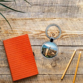 City Souvenirs VILLA CRAFT Alhambra Grandada Spain Keychain with Epoxy Dome and Metal Keyring