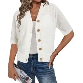 Arach&Cloz Cardigans for Women Summer Short Cardigan V-Neck Button Placket Open Front Sweater Top, beige