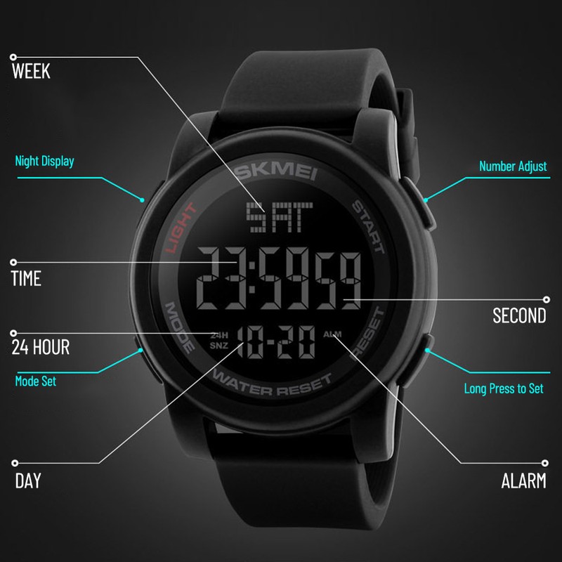 Men Digital Watch Stopwatch Alarm Countdown Casual Sports Watch