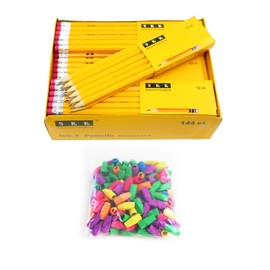 SKKSTATIONERY 288 Pre-sharpened pencils Set,144 Pencils Sharpened with 144 Pencils Erasers Tops Worth $5.99.