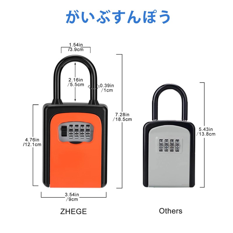 ZHEGE Key Box, Combination Type, Padlock, Dial Type, 4-Digit, Japanese