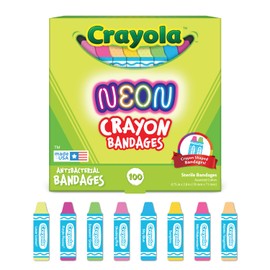 Crayola Shaped Neon Antibacterial Bandages for Kids, 100 CT - Adhesive Bandages for Minor Cuts, Scrapes, & Burns. Great Stocking Stuffer or White Elephant Gift