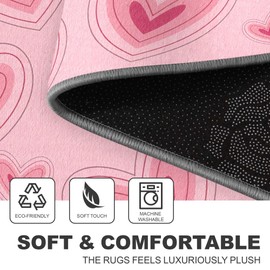 Area Rug for Living Room Bedroom 4x6 Washable Modern Abstract Rugs Thick Non-Slip Modern Carpet Farmhouse Pink Hearts Soft Carpets Oriental Alfombras para Salas New Home Apartment Must Haves Decor