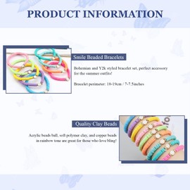 9pcs Friendship Bracelets Set, Colorful Preppy Smile Beaded Stretch Bracelets Stackable Heishi Surfer Clay Bead Bracelets for Girls Elastic Layering Bracelets Songs Album Jewellery Gift Ideas