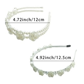 Thinslimer 2PCS Rose Flower Pearl Metal Headbands,White Floral Hair Accessory,Wedding Headpiece Women's Fashion Hairbands