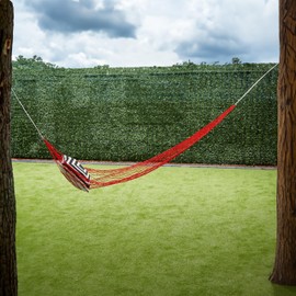 Relaxdays Netzhängematte, leichte Outdoor Hängematte für 1 Person, für Camping oder im Garten, bis 120 kg belastbar, rot, Polyester