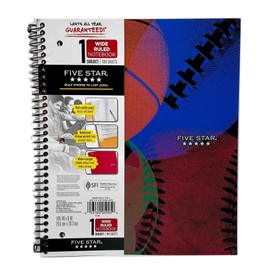 Five Star Spiral Notebook, 1 Subject, Wide Ruled Paper, 100 Sheets, 10-1/2" x 8", Sports, Assorted Designs (05026)