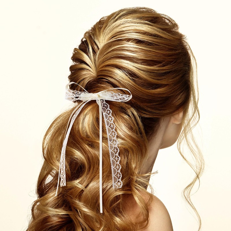 CustomyLife 2Pcs Beige Lace Hair Bow Clips Cute Coquette Snap