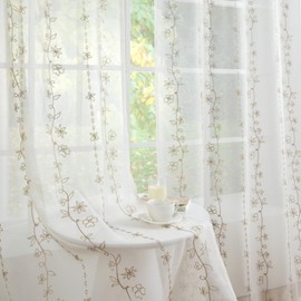ColorBird Beige Sheer Curtains for Living Room Bedroom 84 inches Long Window Treatment Embroidered Floral Curtain Drapes 2 Panels