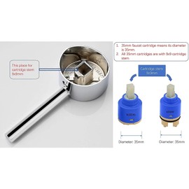 RXXR Tap Handle Lever for Single Handle Faucet with Cartridge Stem 9*9mm Universal Replacement Metal Lever Handle, Chrome