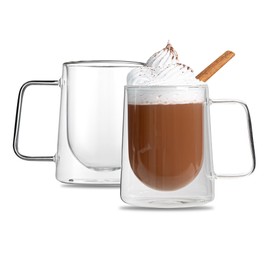 Restaurantware-Forma - Tazas de café profesionales de doble pared de 10.5 onzas, 2 tazas de café aisladas con asa, lavables en lavaplatos, reutilizables, tazas de vidrio transparente, congelables