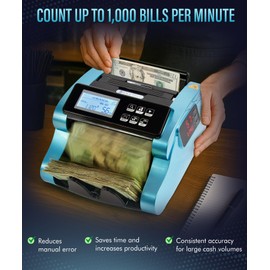 Money Counter Machine 1000 Bills/Min High-Speed Bill Counter with UV/MG/IR/DD Detection, LCD Display, Add/Batch/Value Modes – Ideal for Business, Retail, Office.