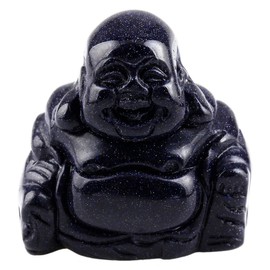 Nupuyai Blue Sandstone Laughing Buddha Figurine Gemstone Crystal Lucky Buddha Healing Stone Lucky Charm Feng Shui Decoration