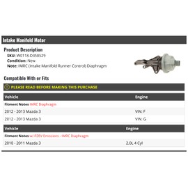 Marketplace Auto Parts Intake Manifold Runner Control Motor - Compatible with 2010-2013 Mazda 3