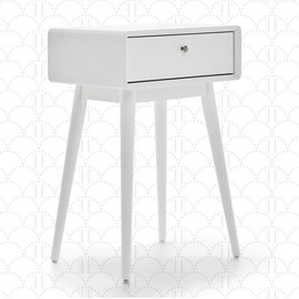 Elle Decor Rory Mid-Century Side Table, Modern Accent Bedside Nightstand, One Drawer, White