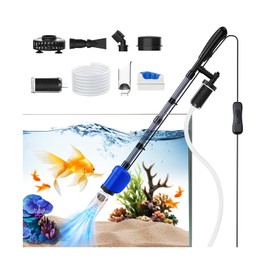 Funukle Aquarium Vacuum Gravel Cleaner，6 in 1 Multi Function Electric Fish Tank Vacuum Gravel Cleaner with Strong Suction for Water Change Wash Sand Water Circulation(110V/32W)