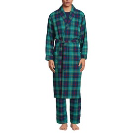 Lands' End Men s Flannel Robe Green/navy/heritage Red Plaid Regular X-Large