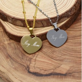 Laser Engraved Boy Mom Heart Charm in Gold or Silver on a Stainless Steel Saturn Chain, Boy Mom Necklace, Gift for Her, Boy Mama, Mother's Day Gift