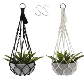 WeedGuard Outdoor Plant Hanger Macrame – Handcrafted Bohemian Holder with Hook, Indoor Outdoor Garden Decor