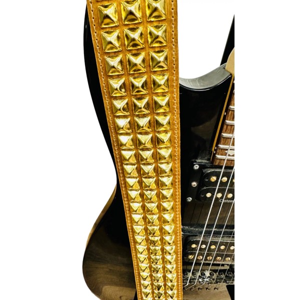 AAKKORD BY FUNK PLUS Studded Guitar Strap 3 Row Gold