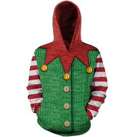 GRAJTCIN Kids Ugly Christmas Sweater for Boys Girls Pullover Sweatshirt Tacky Christmas Jumper Funny Hoodies Green Elf 7-8 Years