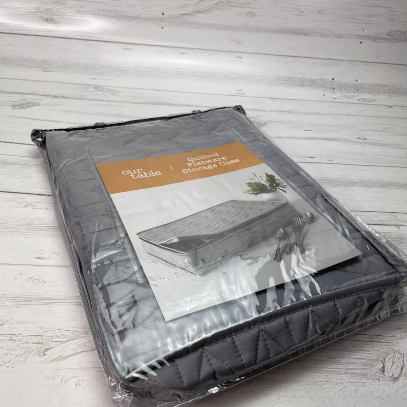 Our Table Quilted Flatware Storage Case Grey