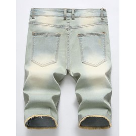 Lavnis Men's Casual Denim Shorts Classic Fit Ripped Jeans Biker Shorts Blue 3 36