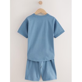 NEXT Pack of 2 short pyjamas made from 100% cotton, Navy/Grey Plain