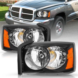 TUSDAR Headlight Assembly Compatible with 2005-2007 Dodge Dakota Halogen OE Replacement Headlamp Passenger and Driver Side Black Housing