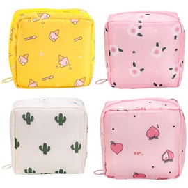 4 PCS Sanitary Pad Storage Bag ，Sanitary Pad Storage Bags，Cute Portable Period Pouch with Zipper for Tampons and Pads, Perfect for School and Purse (for Girls)